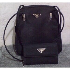 Prada Handbag with Wallet Black w/Silver Accents